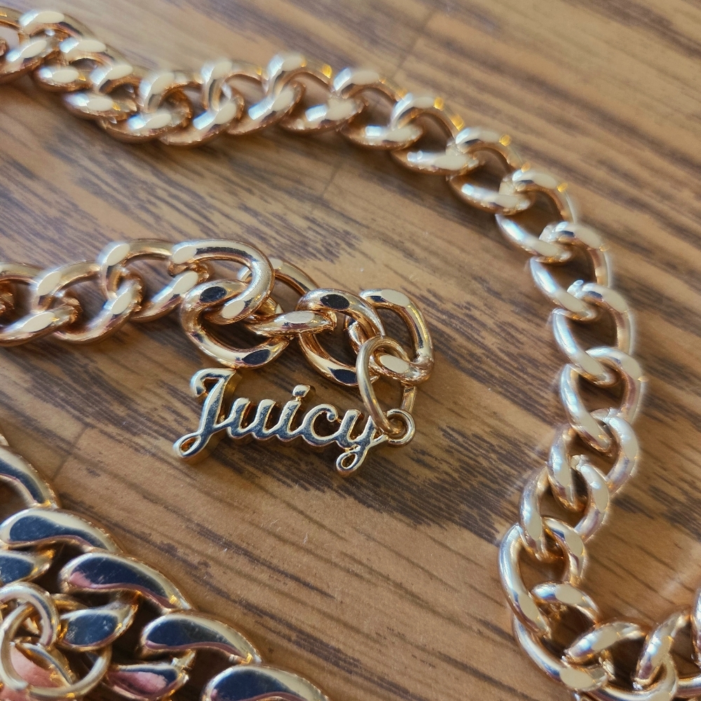 JUICY COUTURE Gold Chunky Link And Crystal Charm Belt BOLD ACCESSORIES! - Picture 9 of 13
